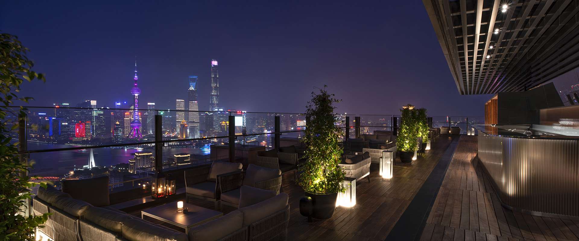 la Terrazza by night at The Bvlgari Hotel Shanghai