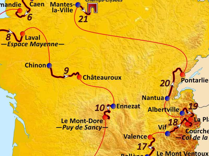 Map of the 2025 Tour de France generated in Inkscape, 15 June 2025 | Courtesy Andrei loas (Own work) via Wikimedia Creative Commons