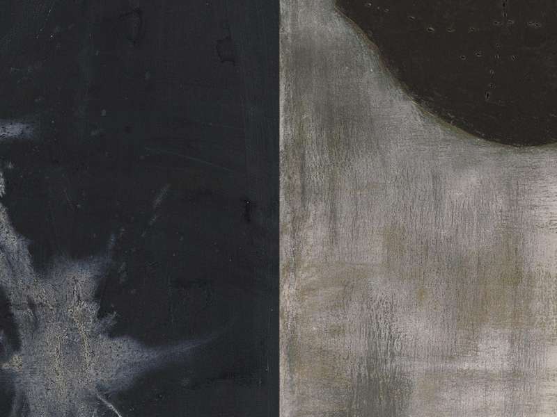 Georg Baselitz, Aurora viene, 2015, Olio su tela, 98 &times; 88 cm / Lucio Fontana, Conceto Spaziale, 1957, Pastello e collage su tela con buchi, 125 &times; 100 cm | &copy; Fondazione Lucio Fontana, Milano, by SIAE 2025 | Courtesy Thaddaeus Ropac gallery, London &middot; Paris &middot; Salzburg &middot; Milan &middot; Seoul
