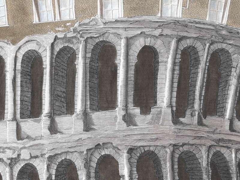Filippo S&agrave;ssoli, Teatro di Marcello, 2014, 70 &times; 50 cm, Pen and brush with black and brown inks, colored pencils on paper