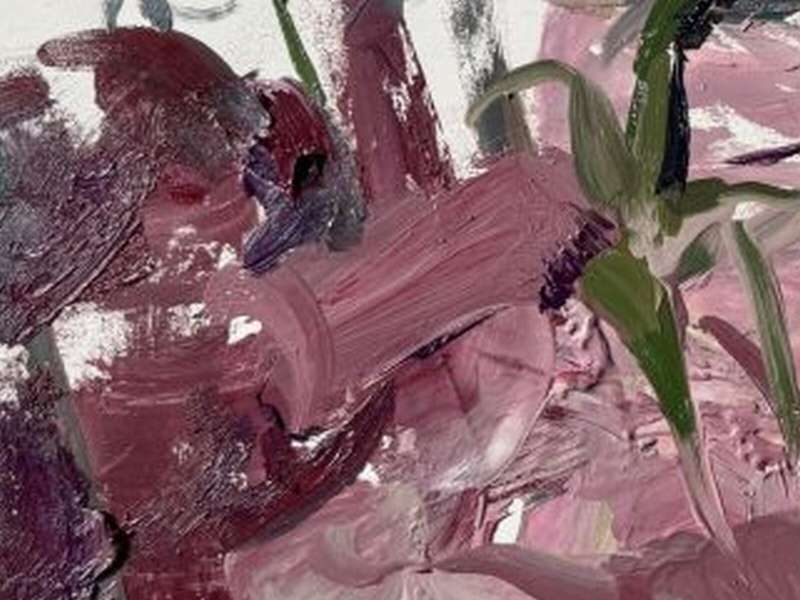Liu Min, Rain-blessed Rose, 2025, Olio su pannello di fibra, 30 &times; 40 cm | Courtesy Aye Gallery