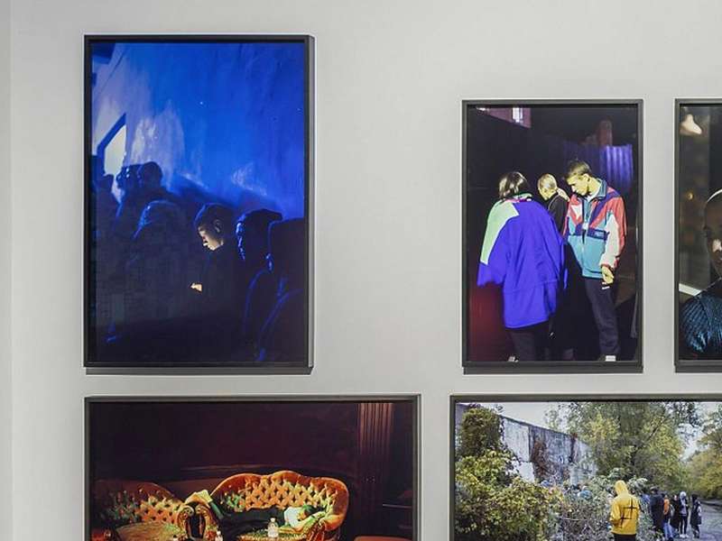 Tobias Zielony, MASKIROVKA, 2017, Single-channel HD video, stop motion, 2:3, color, silent, 8 min 46 sec, 10 archival pigment prints, framed, TECHNO WORLDS, MACA, 2025 | Photo: Yang Hao