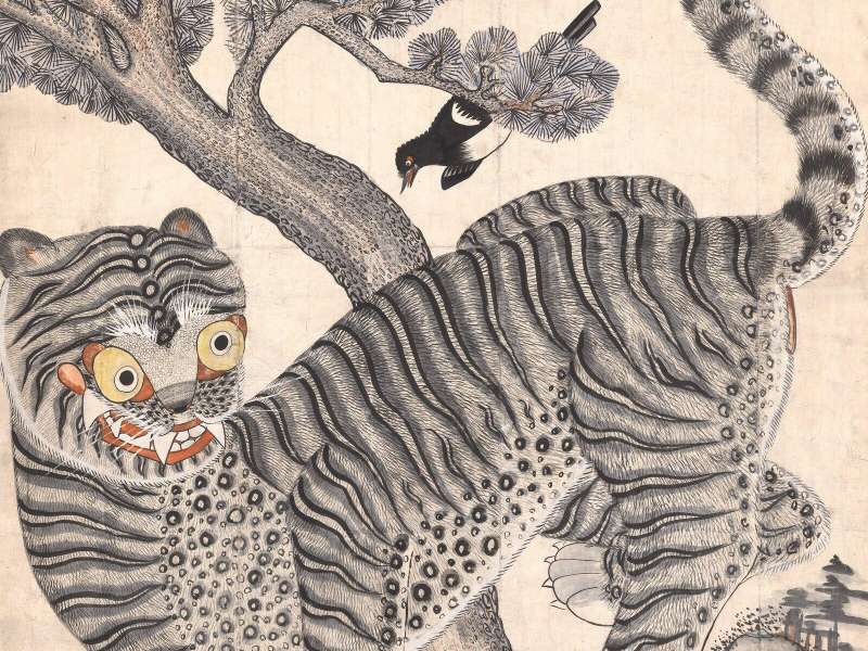 Tiger and magpie, 1800-1900, Ink and colour on paper | courtesy &copy; National Museum of Korea