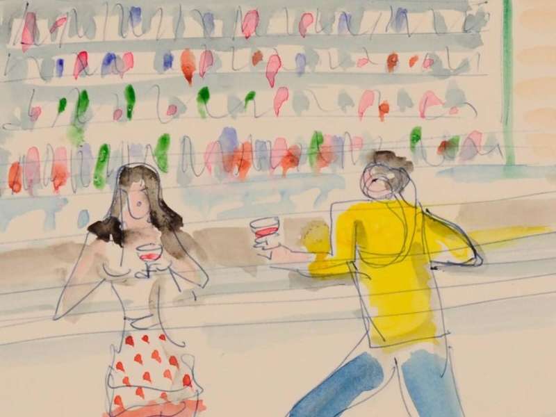 Lina Bo Bardi, Ristorante, Bancone delle bevande, SESC Pomp&eacute;ia (1976-1986), San Paolo, 1977, Penna a sfera e matita colorata su carta | &copy; Istituto Lina Bo e P.M. Bardi