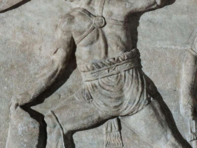 Relief depicting gladiatorial combat, Luni marble, Rome, National Roman Museum - Baths of Diocletian