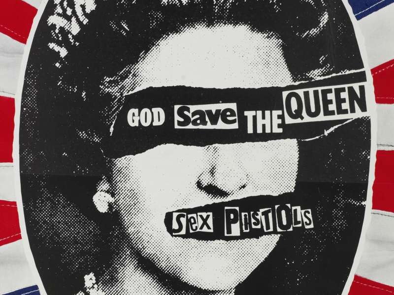 Jamie Reid, Promotional poster for Sex Pistols' single God Save The Queen, 1977 | Courtesy &copy; Sex Pistols Residuals, Universal Music Group