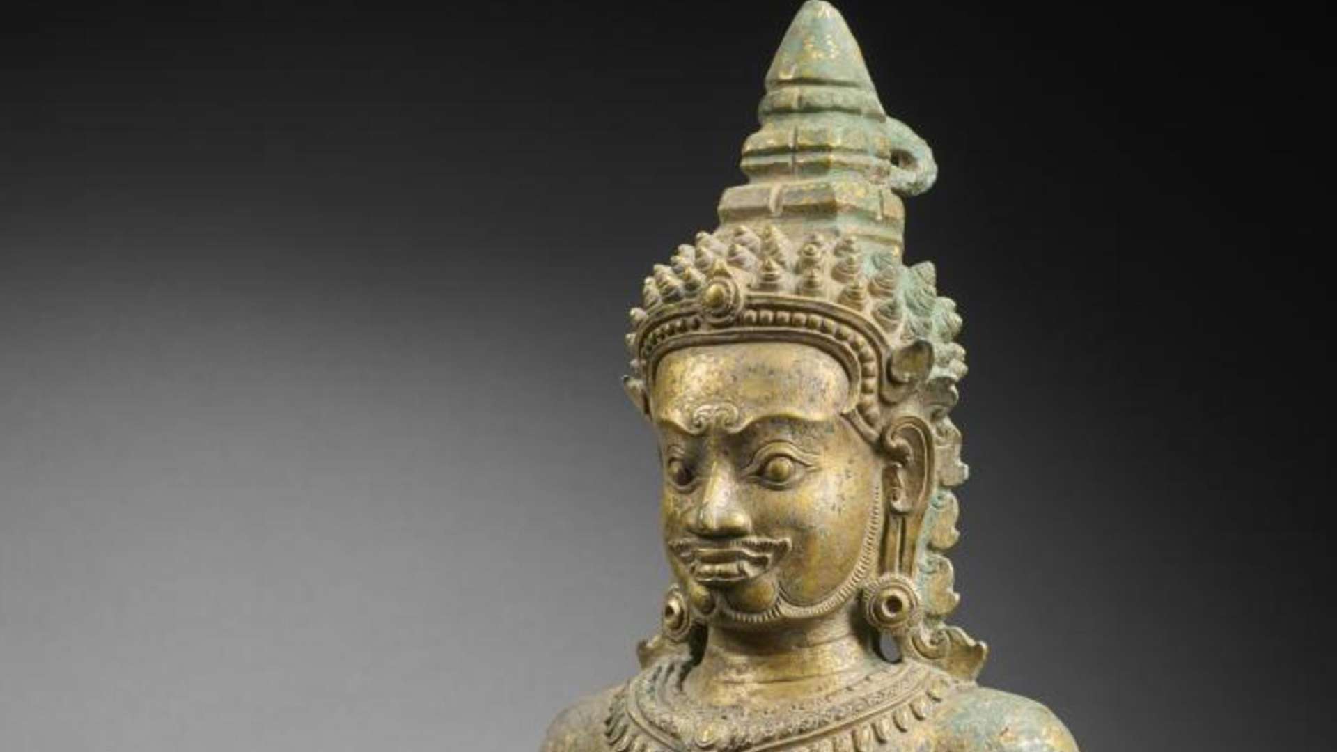 Doorkeeper (Dvarapala), Khmer Art, Angkorian Period, Late 12th-13th century, Exact provenance unknown, Cambodia or neighbouring countries (?), Gilt bronze | &copy; National Museum of Cambodia, Phnom Penh | Photo: Thierry Ollivier fo