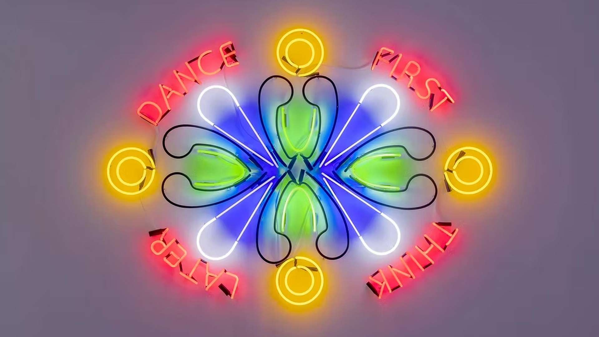Marinella Senatore, Dance First, Think Later, 2025, Wall-mounted neon sculpture, 114.5 &times; 161 cm | Courtesy Tang Contemporary Art | &copy; Marinella Senatore