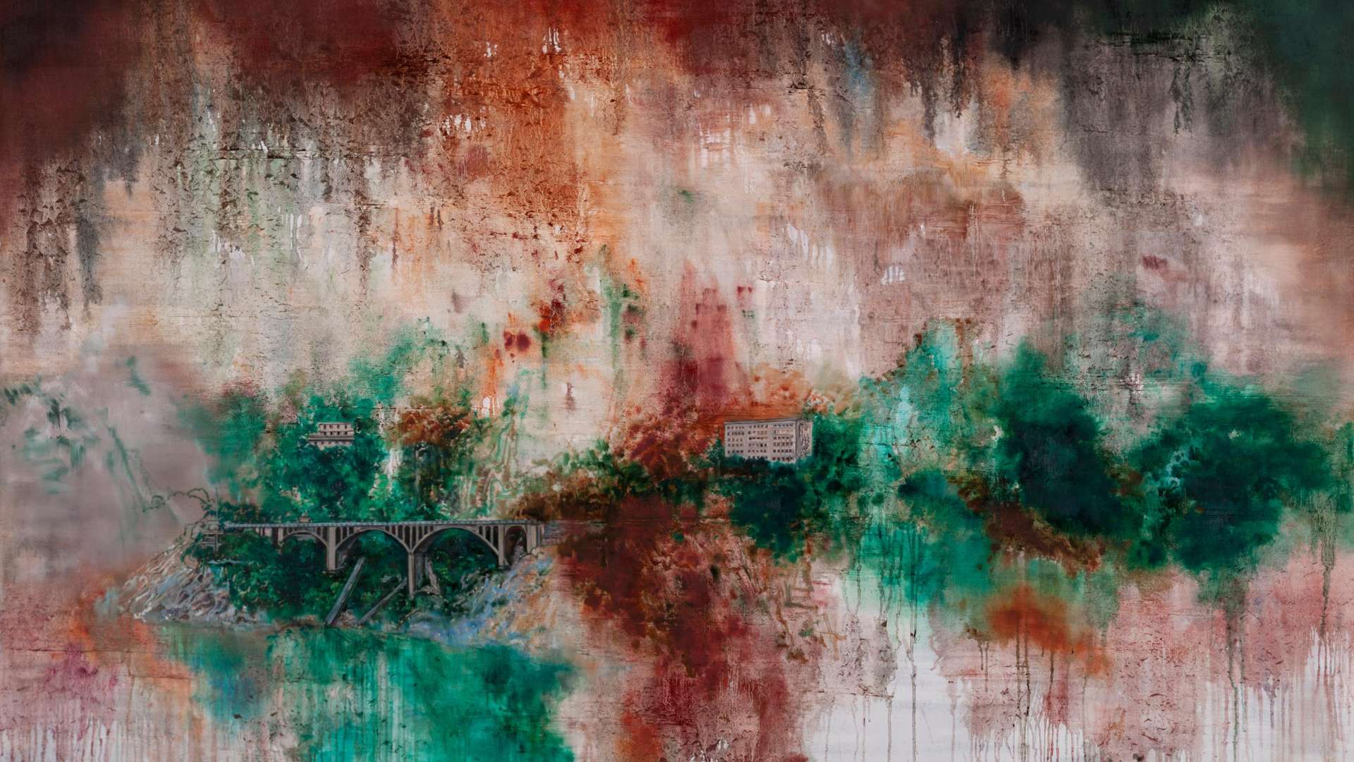 Zhang Xiaotao, The Empty Mountain, Oil on linen, 200 &times; 300 cm, 2023 | Courtesy Palazzo Merulana