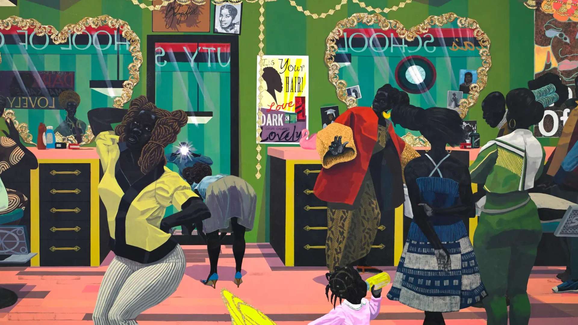 Kerry James Marshall, School of Beauty, School of Culture, Detail, 2012 Acrylic and glitter on unstretched canvas, 274.3 &times; 401.3 cm | &copy; Kerry James Marshall | Photo: Sean Pathasema | Courtesy Jack Shainman Gallery, New York