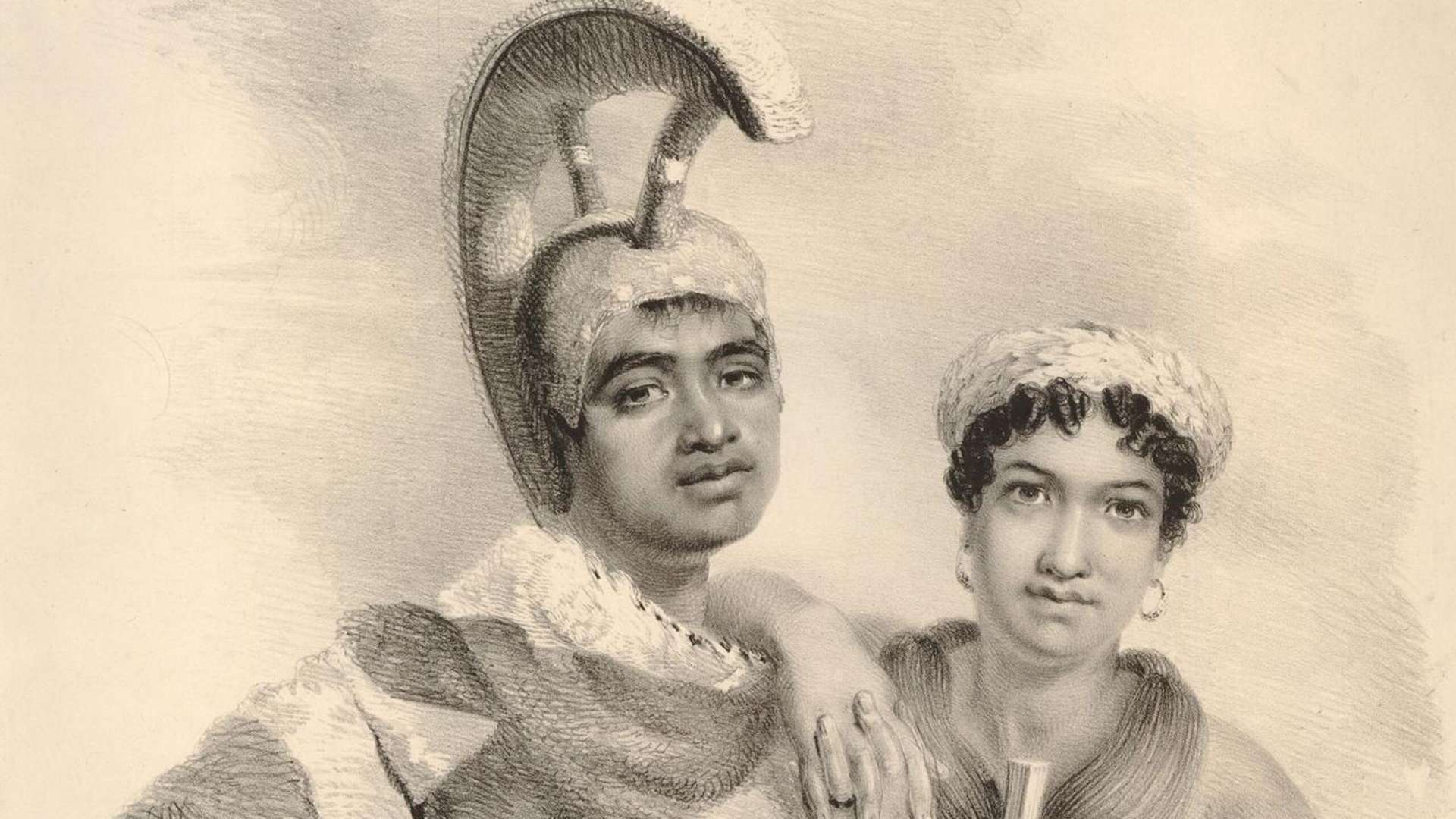 Portrait of Boki, Governer of Wahu of the Sandwich Islands, and his wife Liliha, 1824, Lithograph | Courtesy The British Museum