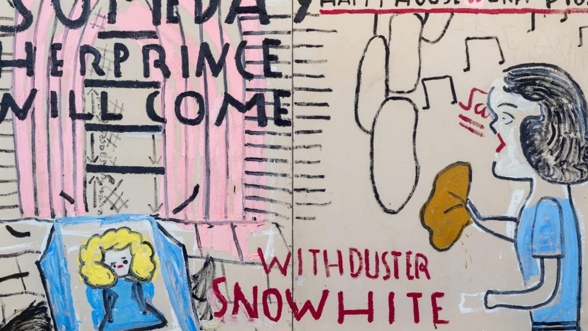 Rose Wylie, Snowwhite (3) with Duster, 2018 | Courtesy Rose Wylie e David Zwirner | Photo: Jo Moon Price | &copy; Rose Wylie