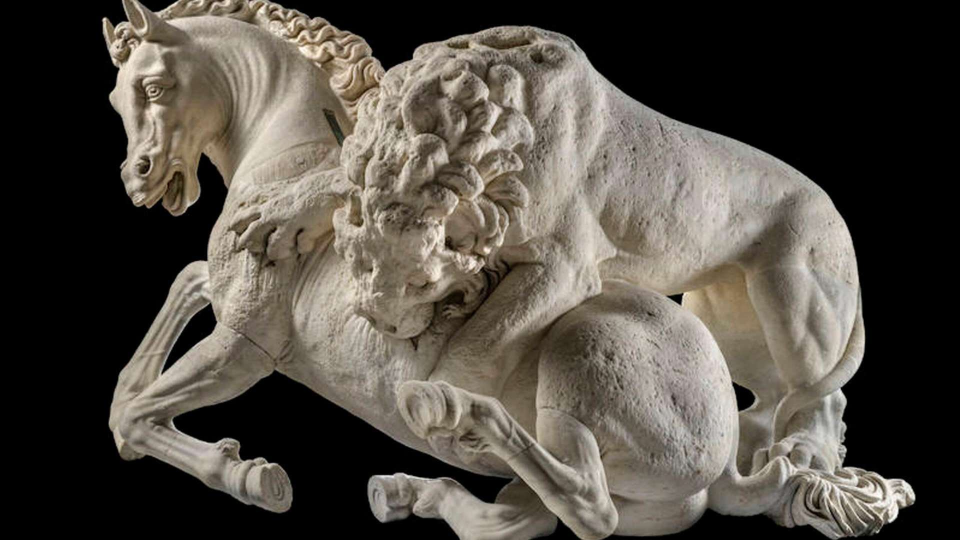 Lion attacking a horse, Pentelic marble, with restorations in Lunense marble | Courtesy Capitoline Museums, Rome