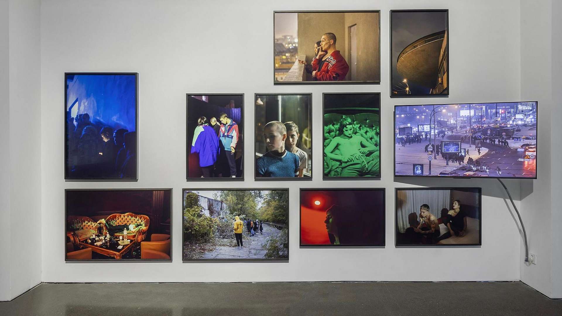 Tobias Zielony, MASKIROVKA, 2017, Single-channel HD video, stop motion, 2:3, color, silent, 8 min 46 sec, 10 archival pigment prints, framed, TECHNO WORLDS, MACA, 2025 | Photo: Yang Hao