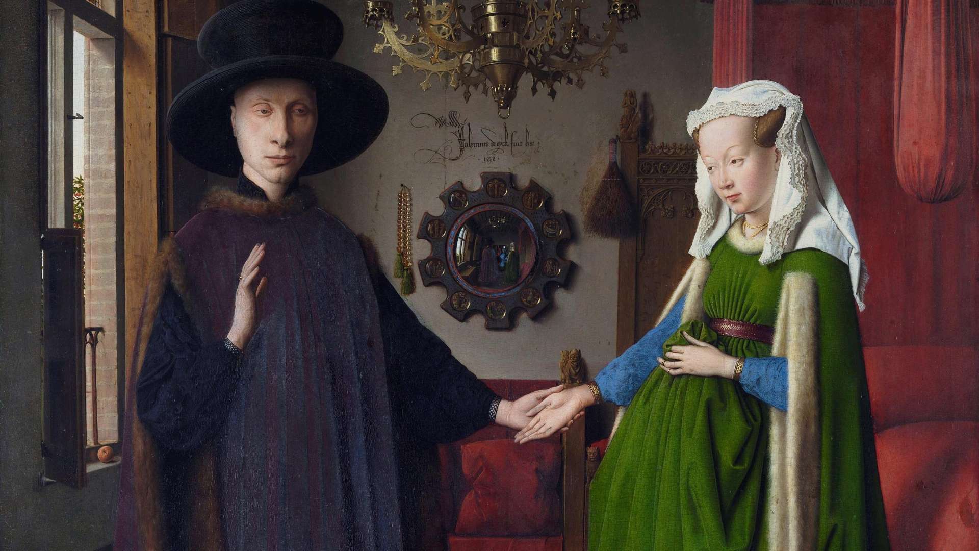 Jan van Eyck (Circa 1390 - 1441), Portrait of Giovanni Arnolfini and his Wife, 1434, Oil on panel, 82 &times; 59.5 cm, London, National Gallery