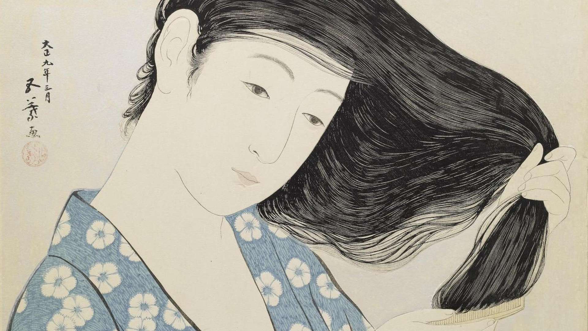 Hashiguchi Goyo,&nbsp;Woman in Blue Combing Her Hair,&nbsp;1920 | Courtesy &copy; Walters Art Museum