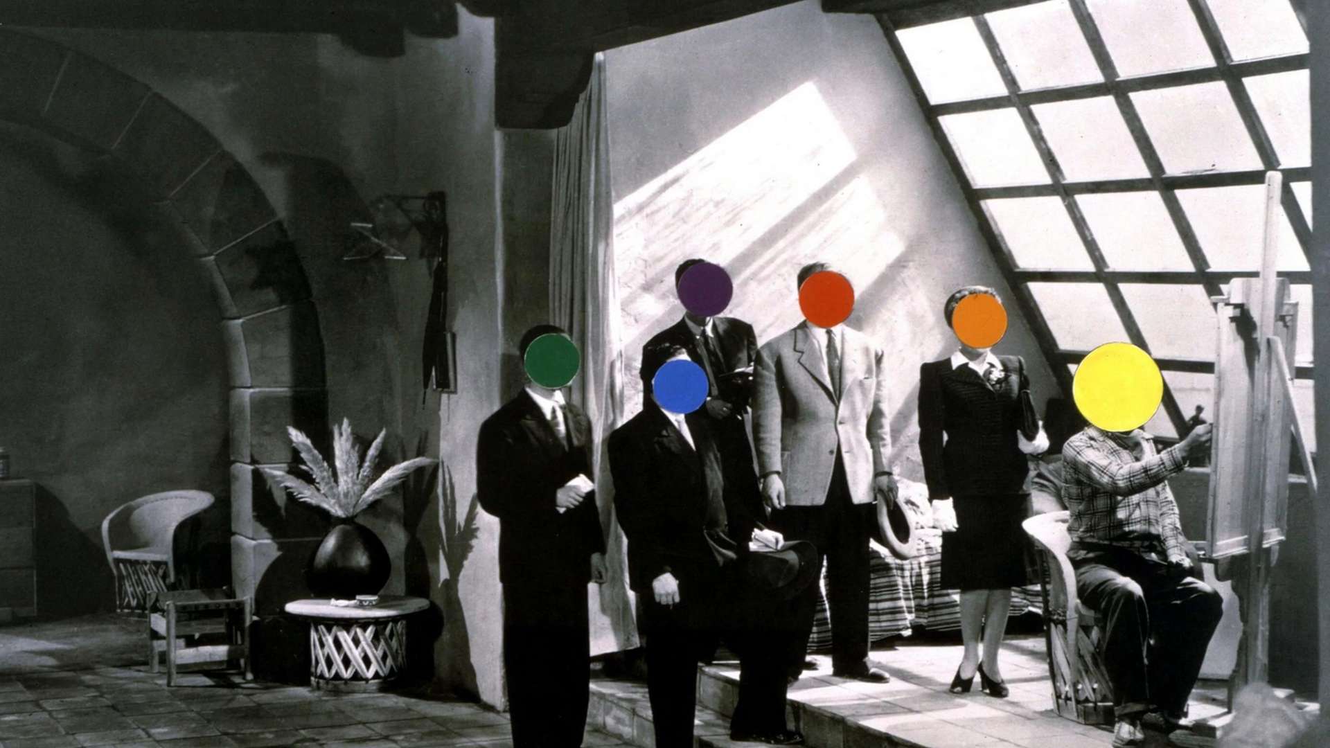 John Baldessari, The Studio, 1987, Black-and-white photograph with vinyl paint, 121.9 &times; 160 cm | &copy; 1987 -2025 John Baldessari Family Foundation | Courtesy Estate of John Baldessari / Sprüth Magers / Private Collection