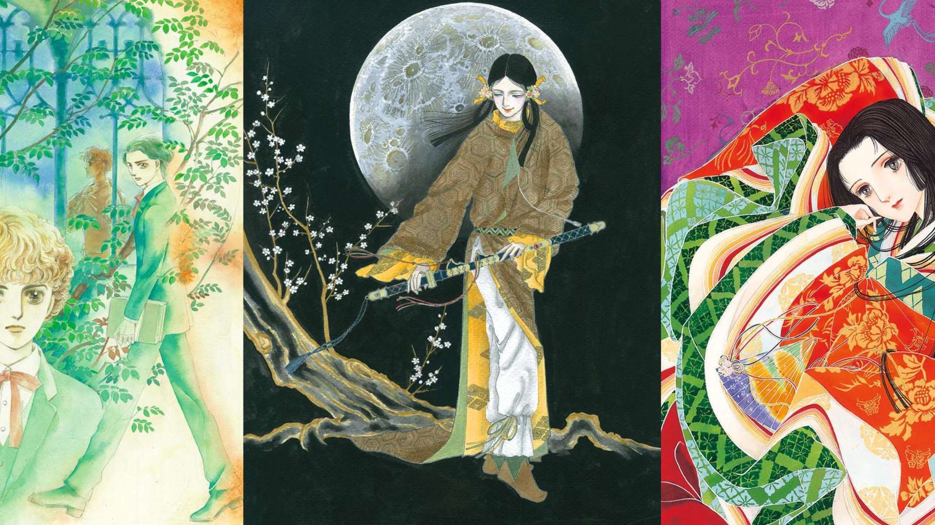Shojo Manga Infinity: Moto Hagio, Ryoko Yamagishi, and Waki Yamato | &copy; Moto Hagio/Shogakukan (Left) | &copy; Ryoko Yamagishi (Center) | &copy; Waki Yamato/Kodansha (Right) | Courtesy &copy; National Art Centre, Tokyo