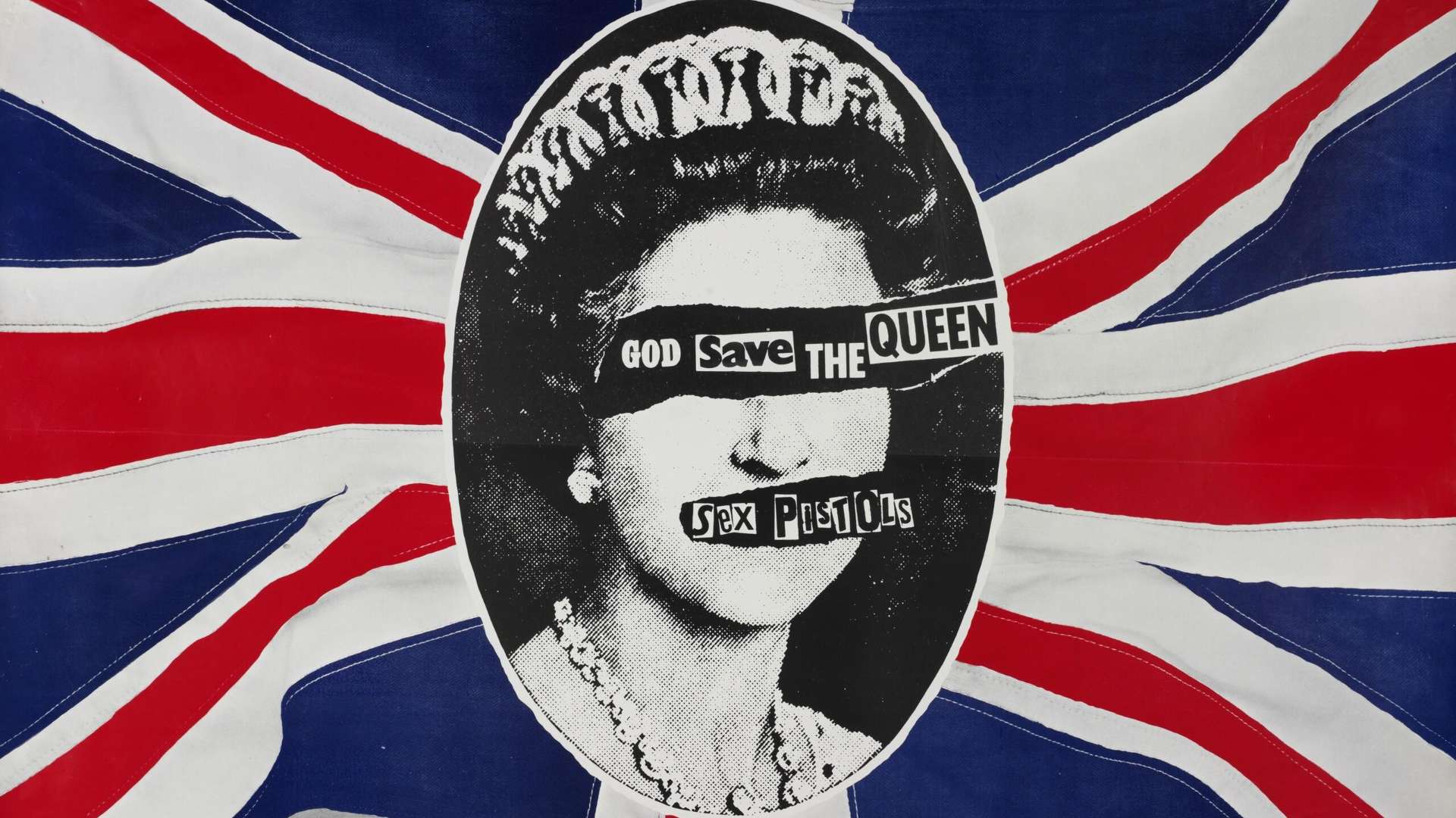Jamie Reid, Promotional poster for Sex Pistols' single God Save The Queen, 1977 | Courtesy &copy; Sex Pistols Residuals, Universal Music Group