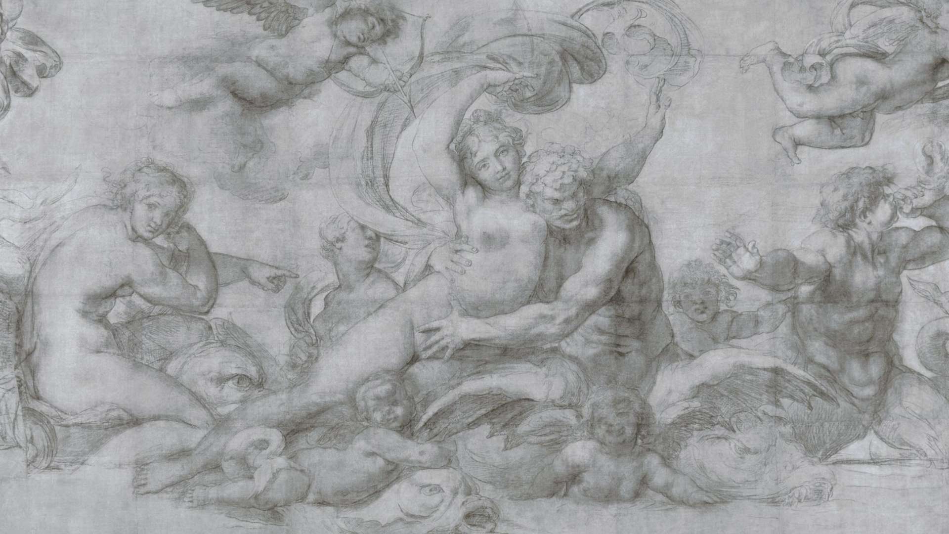 Agostino Carracci, Woman Abducted by a Sea God, Circa 1599, Preparatory cartoon for the fresco Palazzo Farnese, Rome | Courtesy &copy; The British Museum