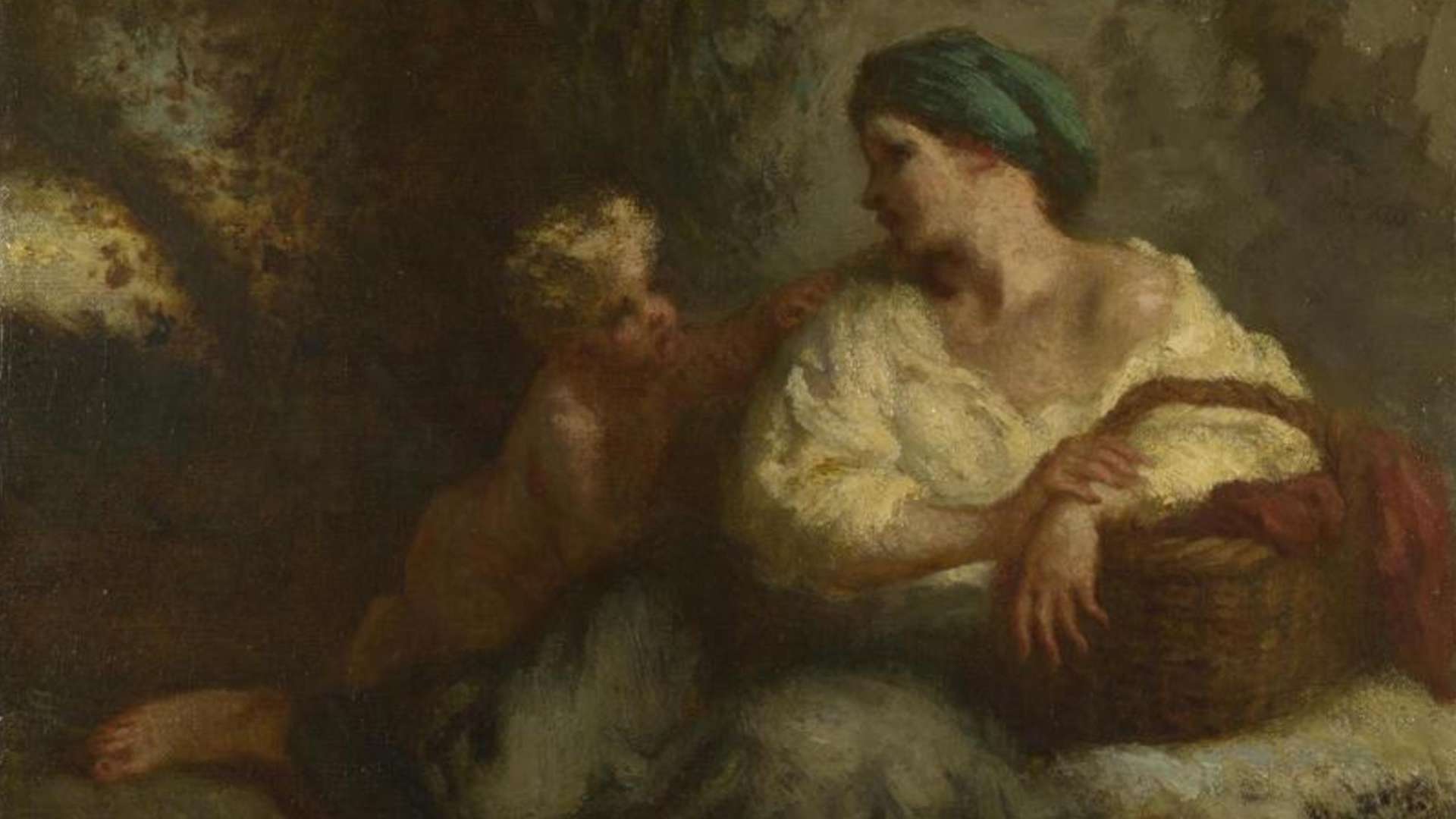 Jean-Francois Millet, Woman and Child in a Landscape, 1846-1847, Oil on canvas, 45.7 &times; 38.1 cm | National Gallery London