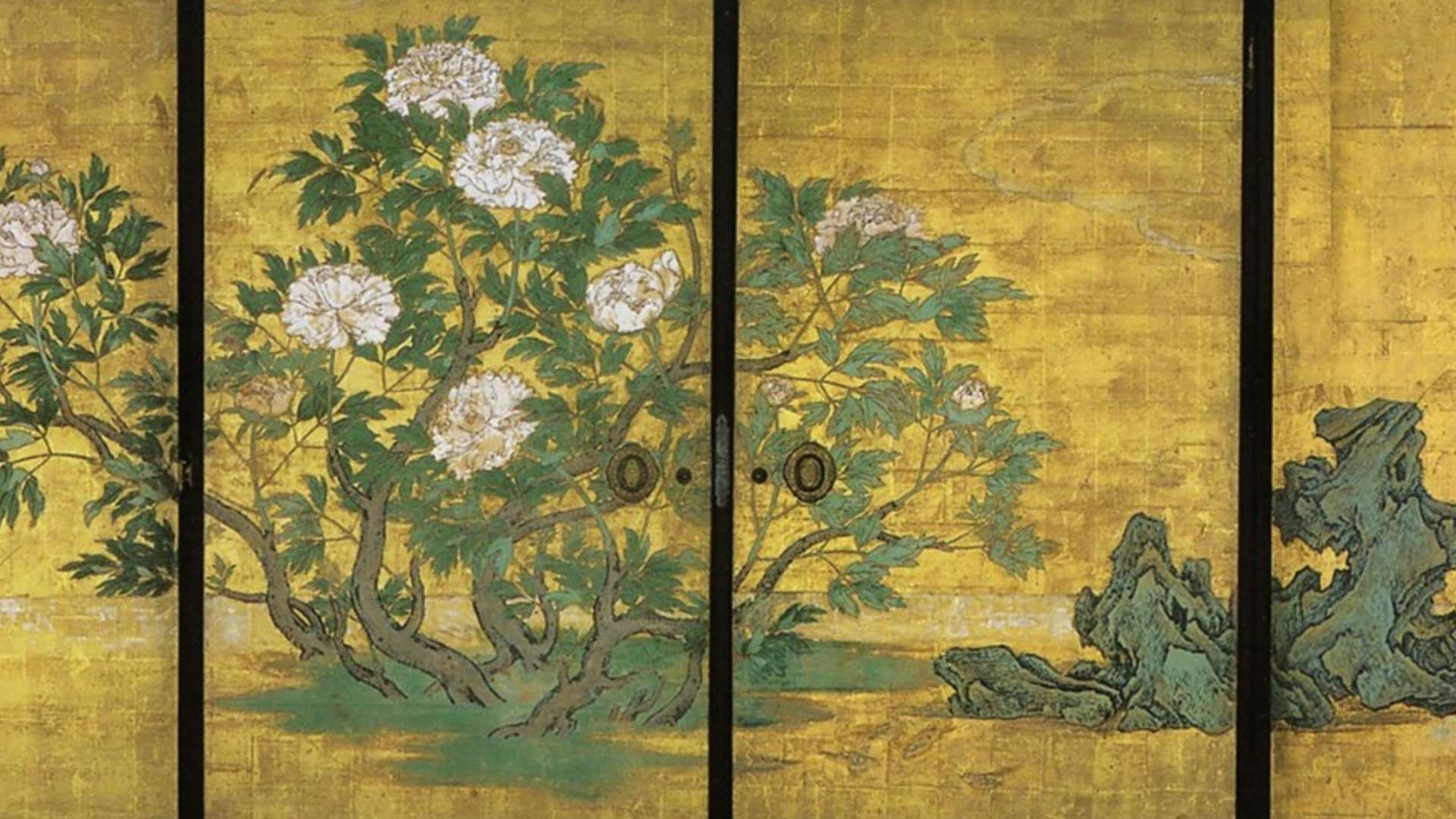 Kan&ocirc; Sanraku, Sliding door with peonies, Ky&ocirc;to, Daikaku-ji, Around 1620.