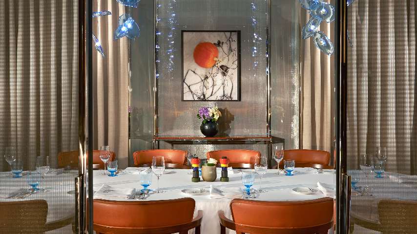 A detail of the private dining rooms at The Bvlgari Hotel London